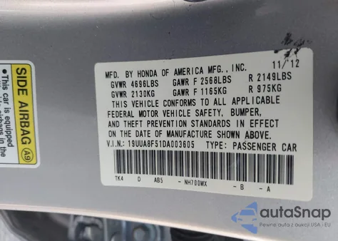 2013 Acura Tl 3.5 from USA, damaged, VIN 19UUA8F51DA003605